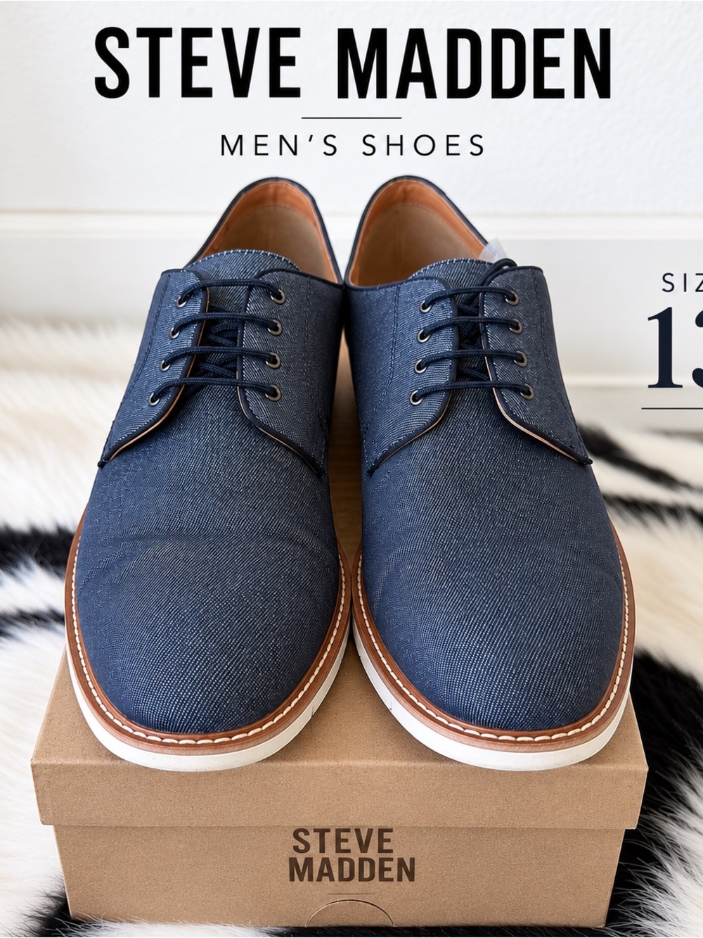 Steve Madden Men's Navy Canvas Derby Shoes, size 13, very good condition